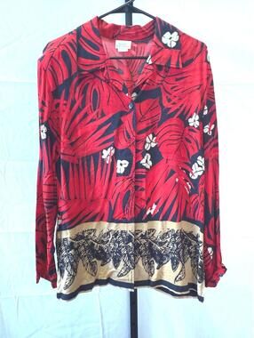 Blair Boutique Red and Black Floral Print Women's Blouse Med